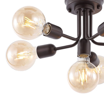 Marcel 20" Globe Farmhouse Modern Iron Bistro LED Semi Flush Mount - JONATHAN Y